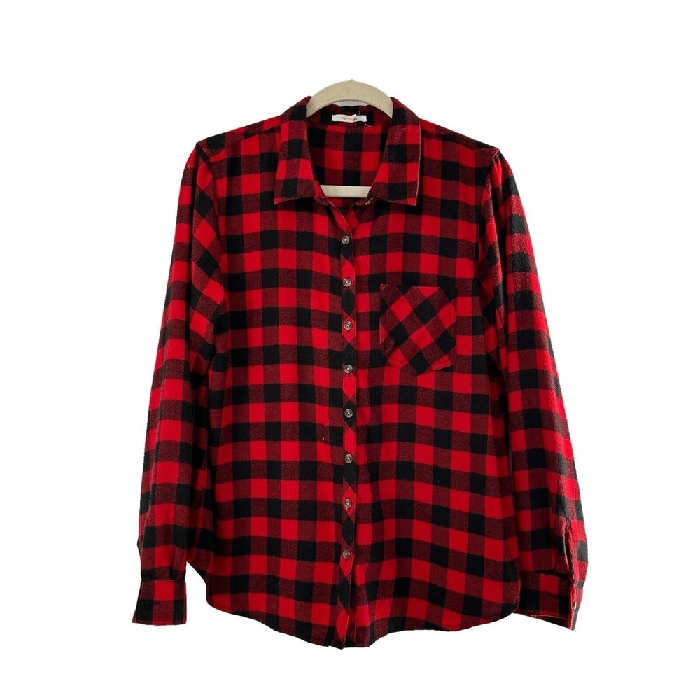Maurices Shirt Red Black Plaid Button-Up Long Sleeve Flannel Lightweight Western